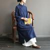 Retro Frog Button Cotton Linen Casual Long Dress
