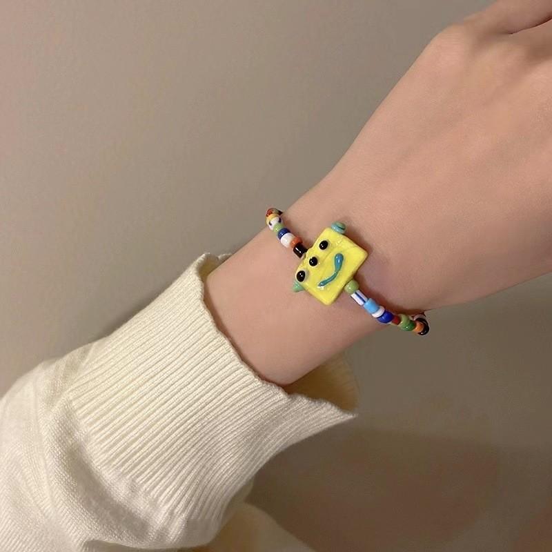 Fashionable Summer Dopamine Rainbow Beaded Flower Bracelet For Women Trendy Jewelry Gift