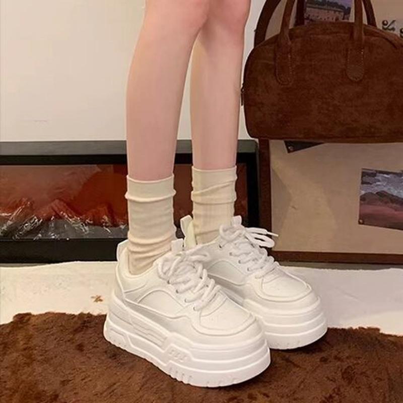 Spring/Autumn New Round-toe Thick-soled Trendy Lace-up Casual Sports Shoes Breathable Comfortable N-slip Student Walking Shoes