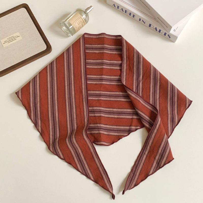 Spring and Autumn 100 pure cotton retro triangle scarf women's color matching stripe literary neck protection warm scarf scarf scarf