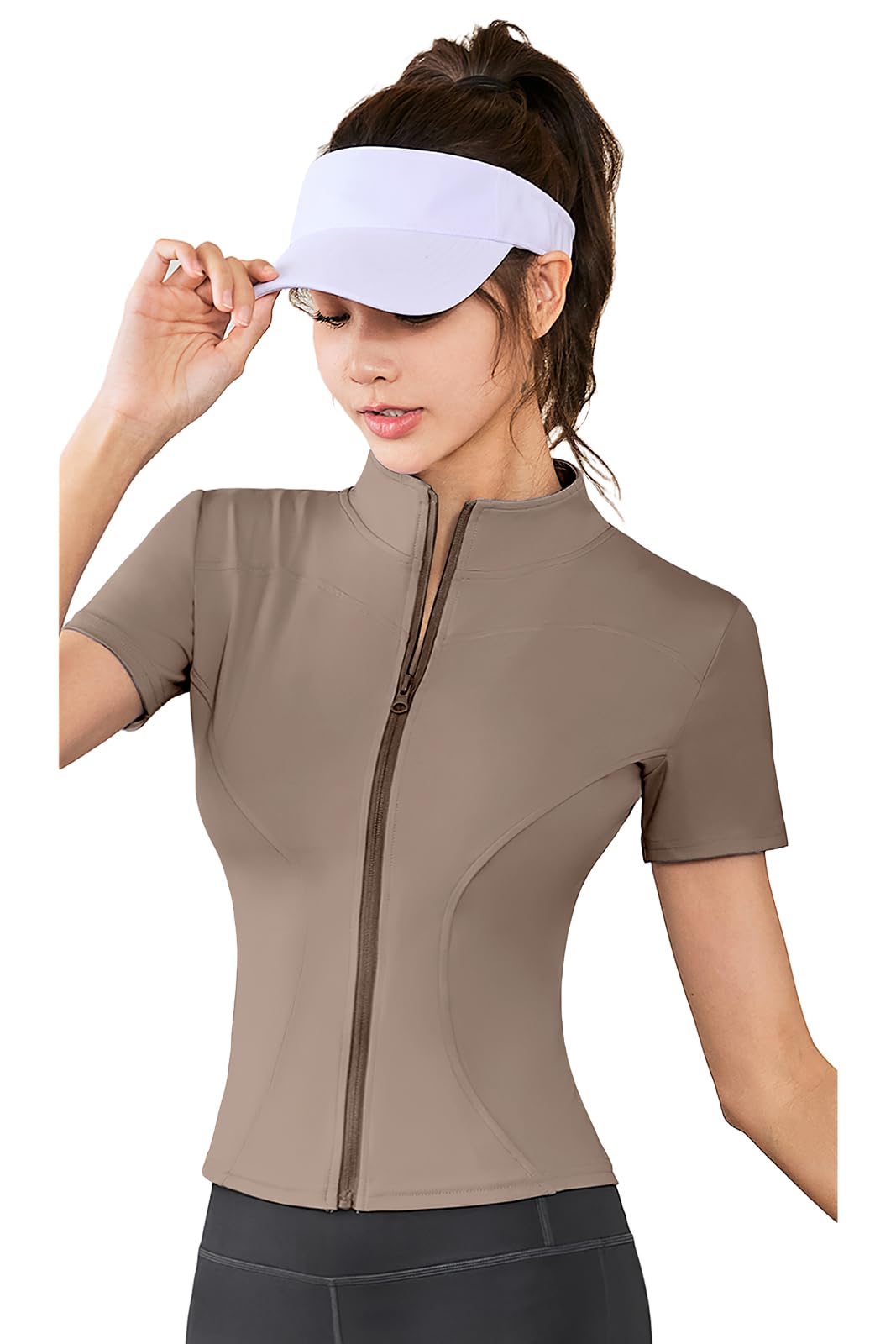 

MORGEN SKY Short Sleeve with Full and UV for and Stylish and DX040 Women s T-Shirt Stand-Up Collar, Zip, Protection, UPF50+, Lightweight, Yoga,
