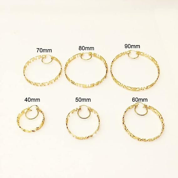 Duoying  Girls  Personalised Initial Letter Nameplate Gold Stainless Steel Round Custom Hoop Name Earrings