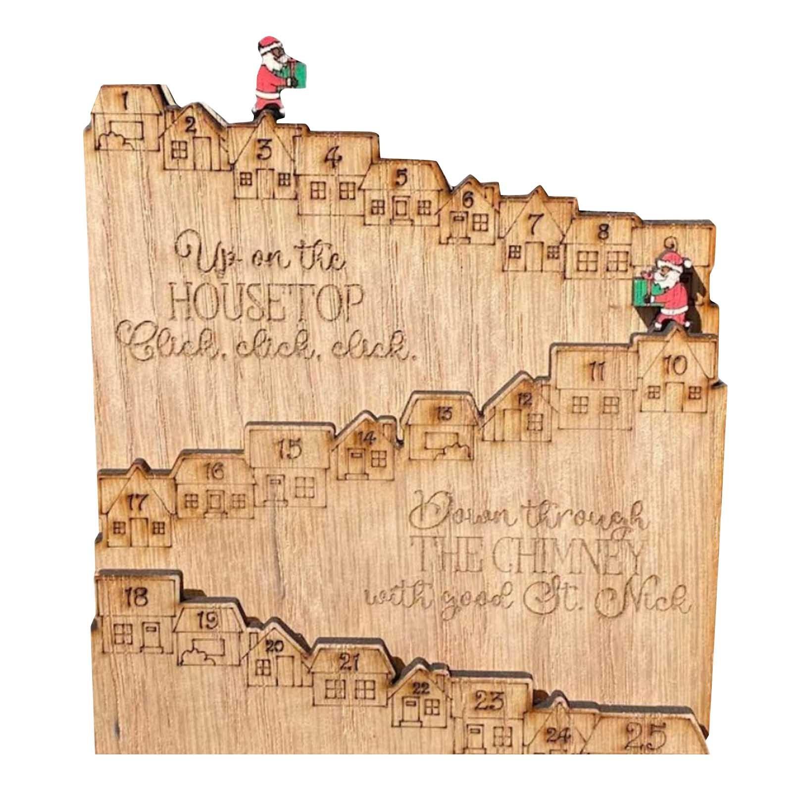 

Рождественский календарь обратного отсчета из дерева, рождественский Санта-украшение для дома, украшение стола One Size