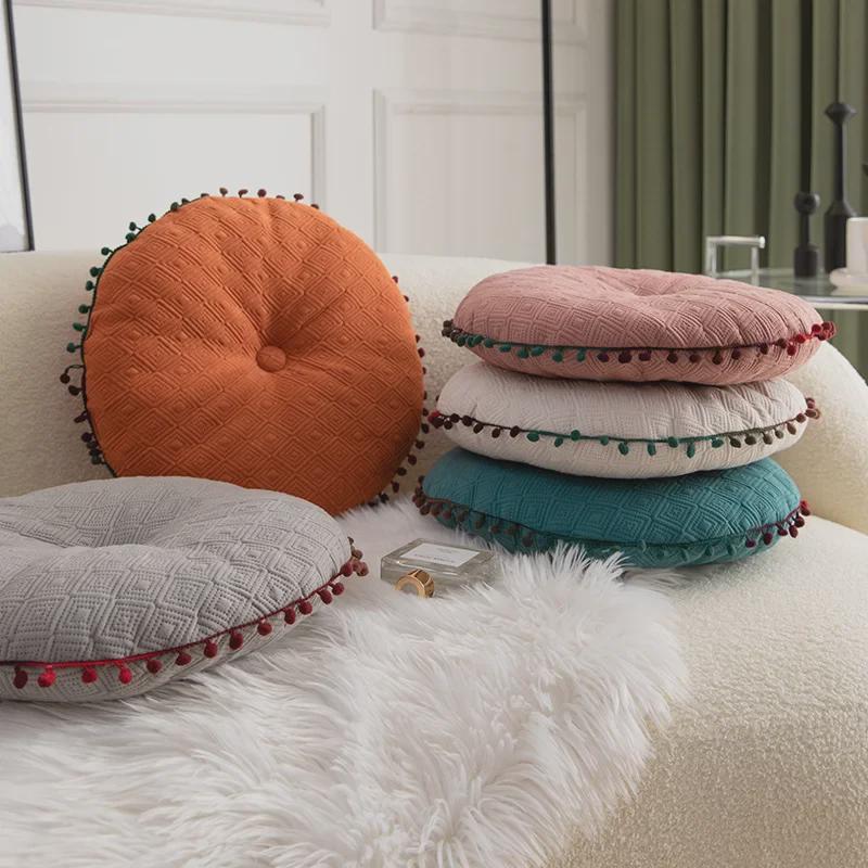 Solid Color Tassel Round Cushion for Sofa or Bay Window