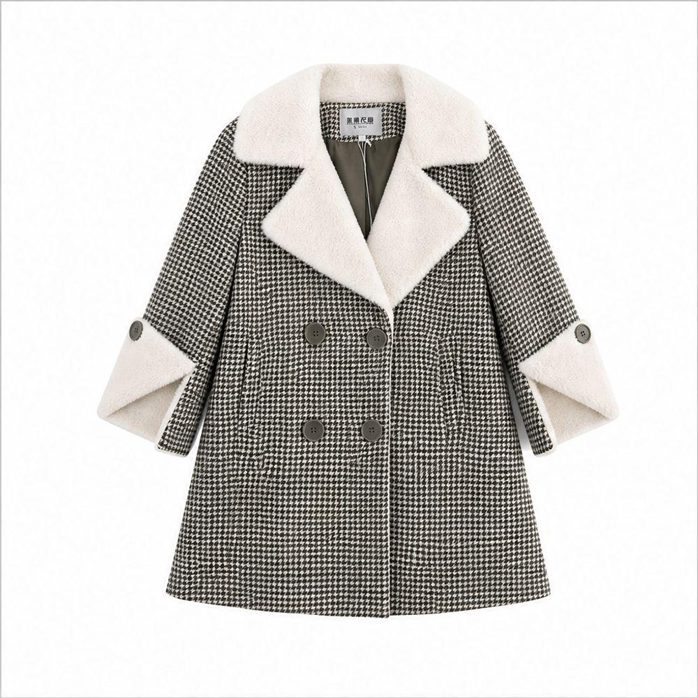 Women's Dark Green Coat for Fall/Winter; Mid-Length, Retro-Style, Loose-Fit, Thick Wool Coat