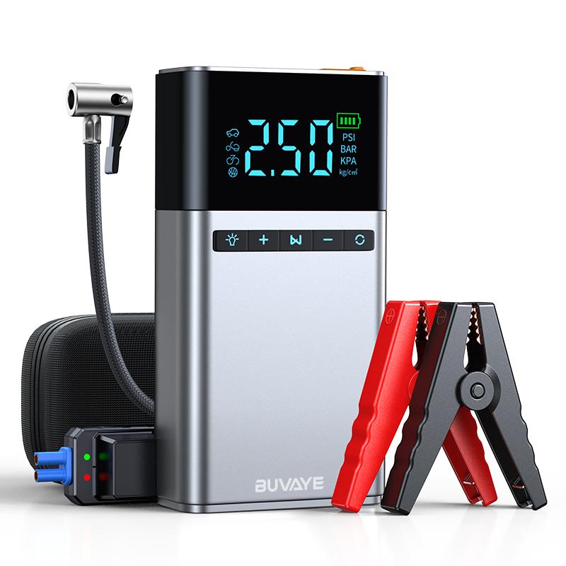 

BUVAYE 1500A автомобильный пусковой агрегат 150PSI воздушный компрессор 12000mAh внешний аккумулятор портативный усилитель аккумулятора накачивающий шинный насос светодиодный фонарь сумка EVA Battery Powered
