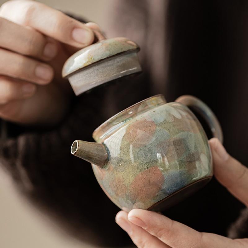 1Pc Oil Painting Wind Ice Flake Glaze Hand-painted Daisy Ceramic Teapot Siting Pot Filter Teapot Pot  KungFu TeaSet Gifts