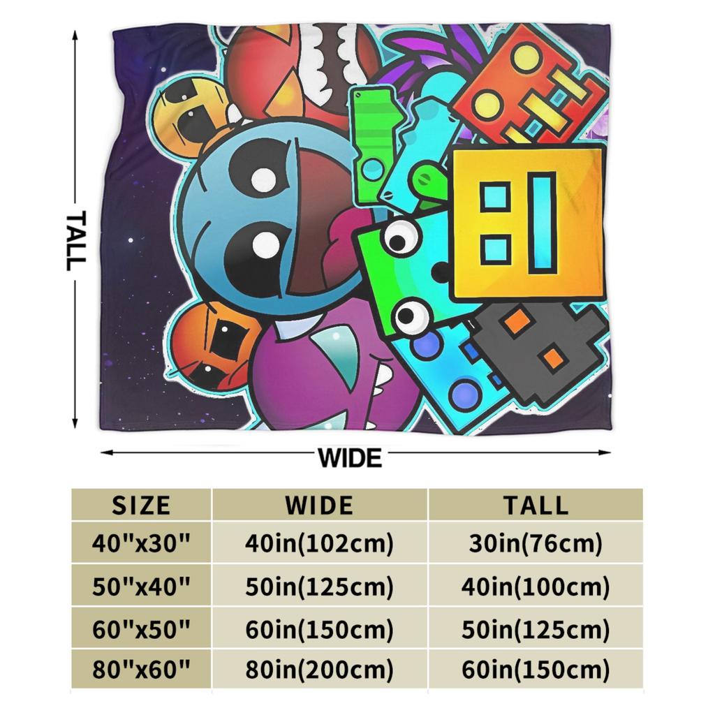 Warm BlanketStudents Camping Geometry Dash Gaming Game Throw Blanket Flannel Bedspread For Couch Bed Funny Sofa Bed Cover