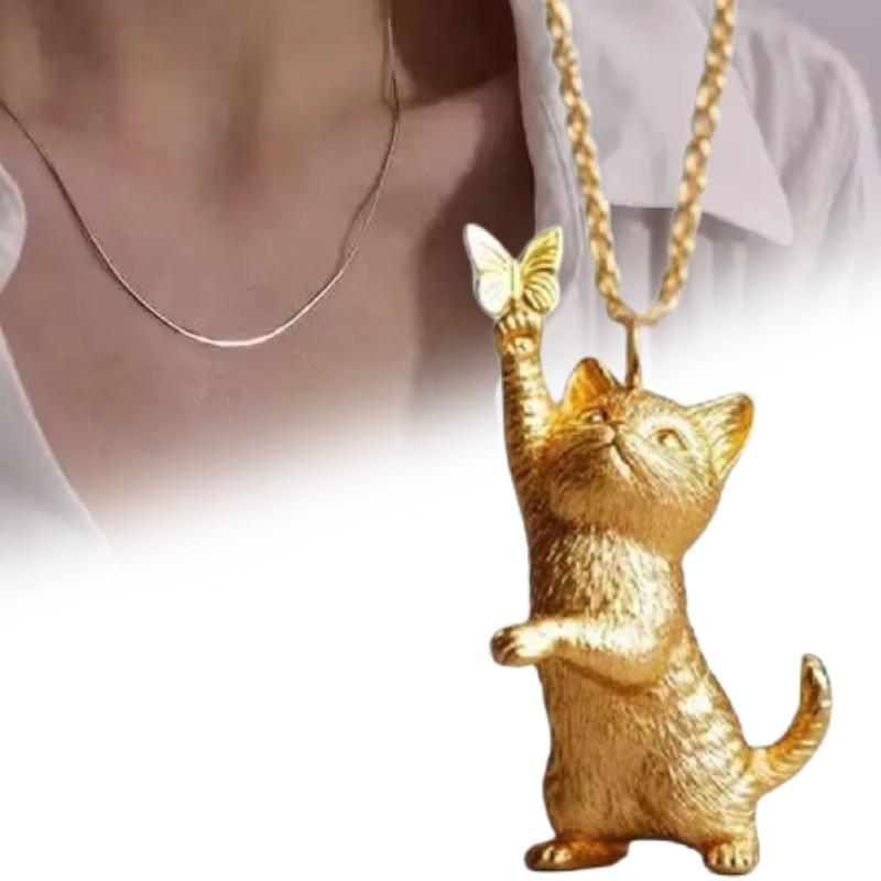 Cat Cartoon Butterfly Pendant Necklace Alloy Chain Women Gift Jewelry Fashion