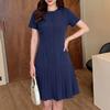 ZANZEA Women Casual Round Neck Solid Color Short Sleeve Pleated Dress
