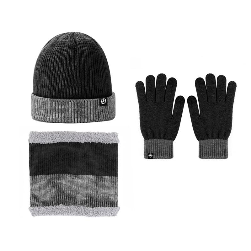 

Теплый вязаный комплект из трех предметов: перчатки, шапка, шарф, уличный ветрозащитный двусторонний, с защитой ушей, зимний костюм