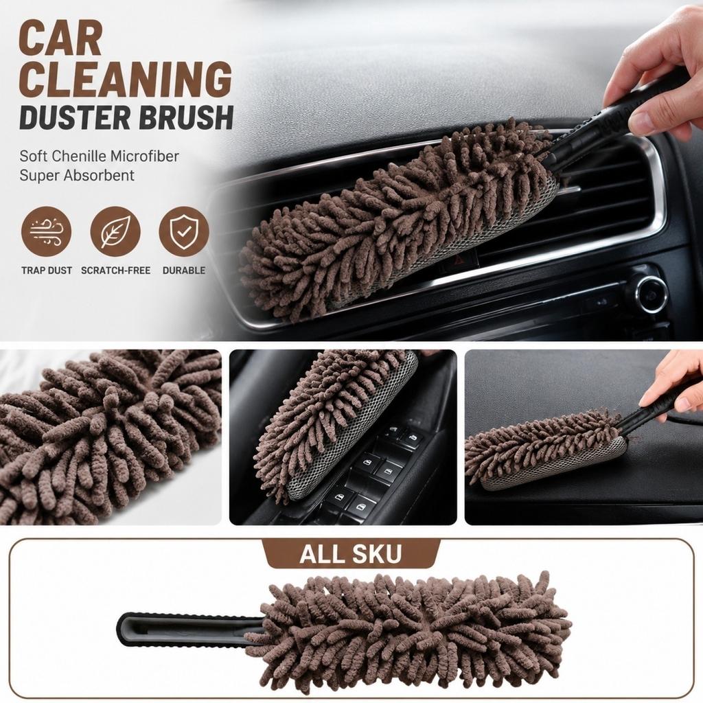 Car Cleaning Dust Brush Microfiber Chenille Car Duster with Ergonomic Handle for Interior and Exterior Dust Removal and Cleaning