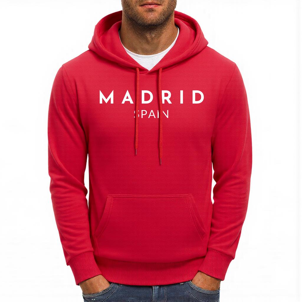 Madrio Spain Letter Printing Mens Hoodie Autumn Casual Hoody All-Match Fleece Unsiex Hoodies Loose Comfortable Male Streetwear