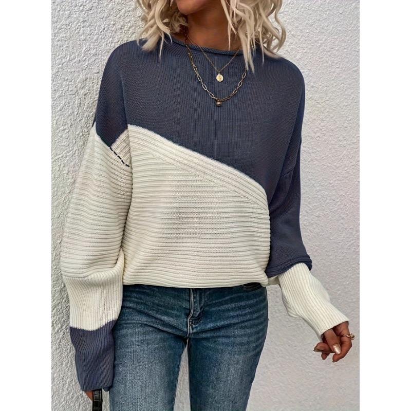 

Женский пуловер с воротником-стойкой, мягкий, высокоэластичный акриловый трикотаж, длинный рукав, спущенное плечо, идеально подходит для осени и зимы XL темно-синий