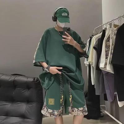 Costume deux pièces d'été de style chinois pour homme : t-shirt ample à manches courtes et short à imprimé floral pour le sport et les loisirs