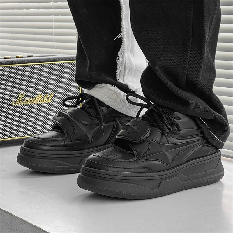 

Niche design 2025 весна-лето новые повседневные туфли с четырехконечной звездой мужские низкие увеличивающие рост спортивные туфли на толстой подошве для пар Female code 36 чёрный