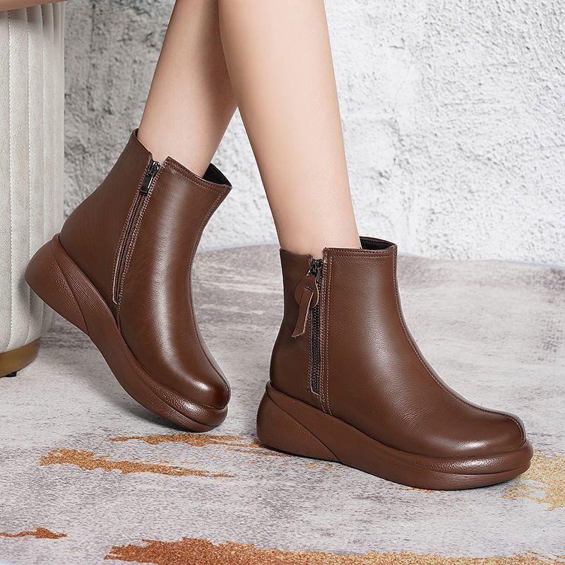 

Зимние новые утолщенные теплые хлопковые ботинки с круглым носком, легкие бархатные удобные универсальные женские туфли 37 коричневый