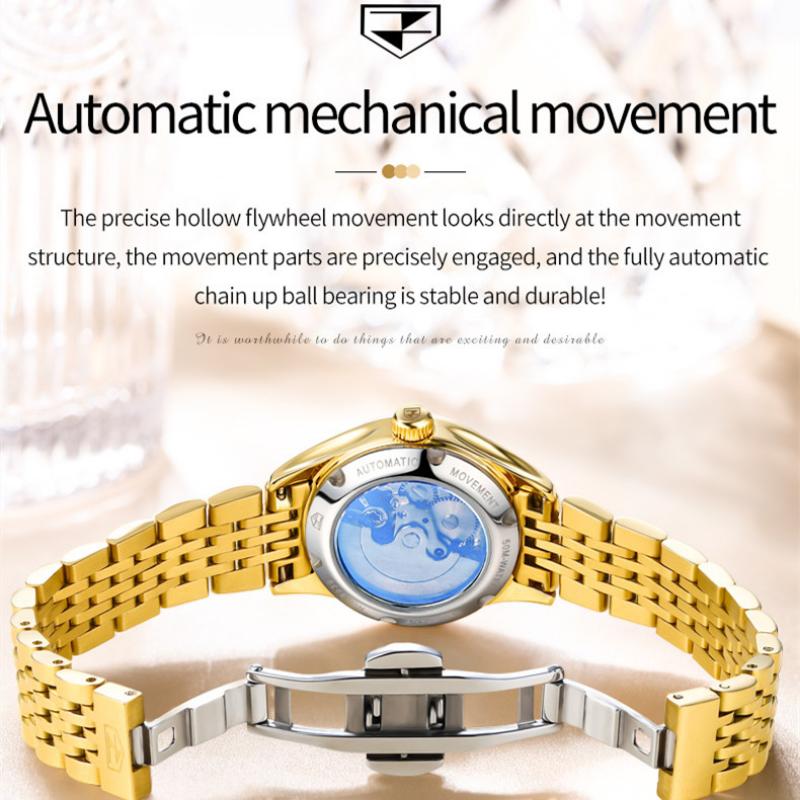 JINSHIDUN New Business and Leisure Ladies Watch Single Calendar Fully Automatic Mechanical Surface Luminous Waterproof High -end Watch
