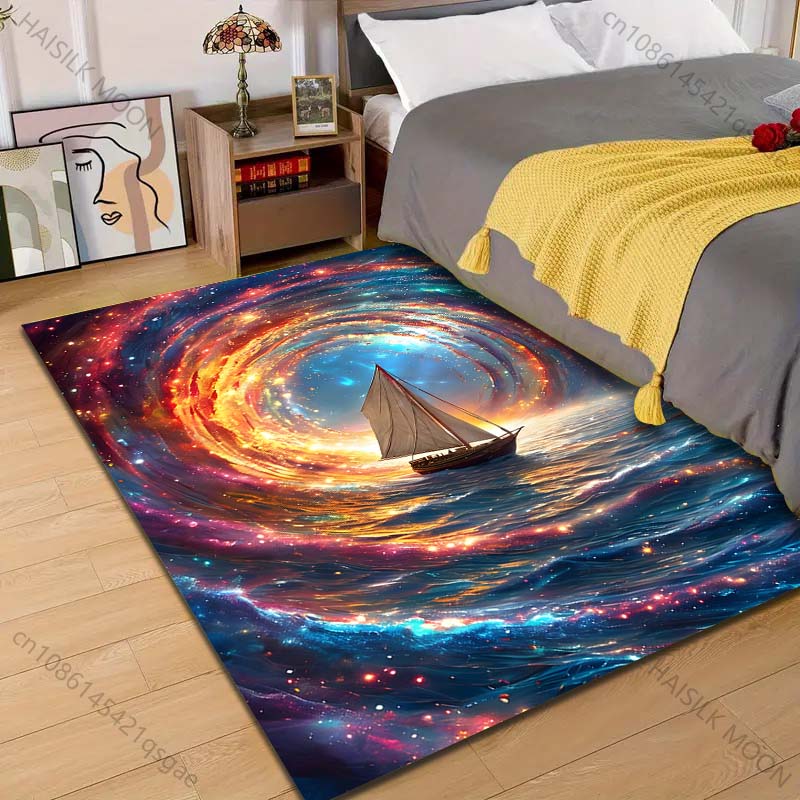 

1PC Mystical starry vortex and sailboat Print Carpet Rug for Living Room Bedroom Sofa Doormat Home Decor Non-slip Floor Mat 40x60cm