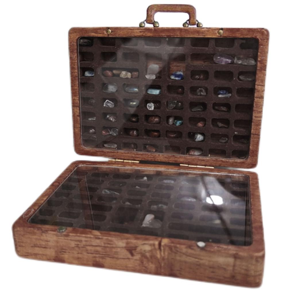 Mini kufřík s kamennou sbírkou 33 přihrádek Box na ukládání drahokamů s lupou Přírodní krystaly pro domeček pro panenky Vědecký dárek