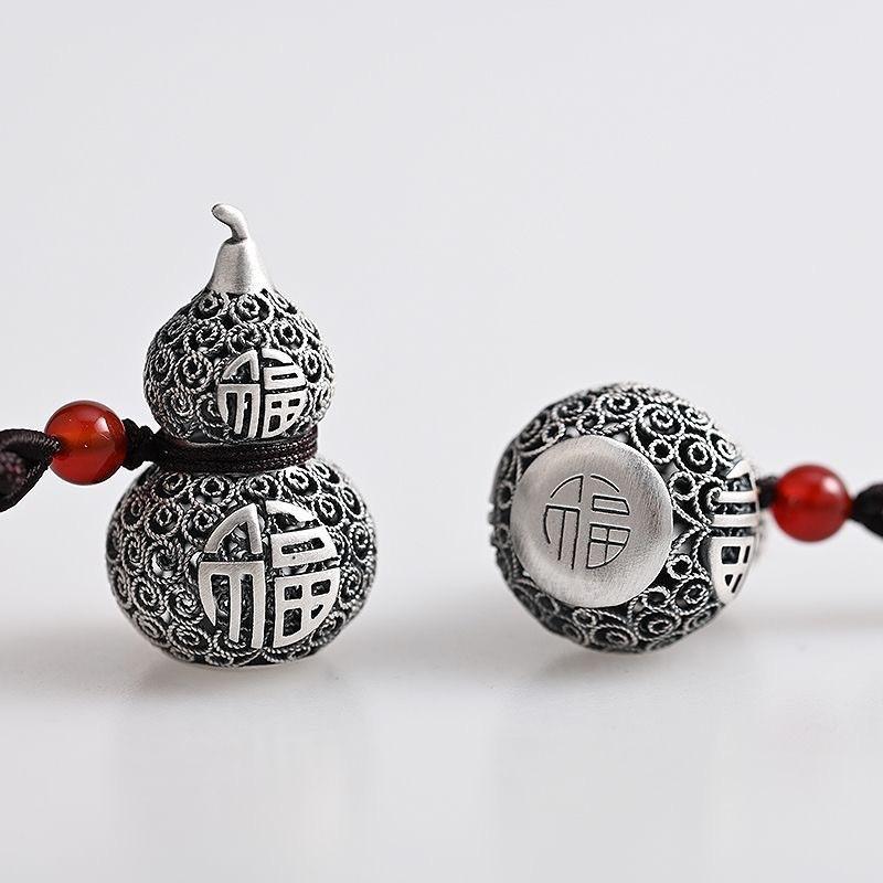 Necklace Vintage Plated Blessing Filigree Hollow Gourd Couple Pendant