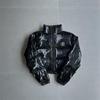 Trapstar Retro Black Shiny Cropped Puffer Jacket Slim Fit Casual Winter Outerwear