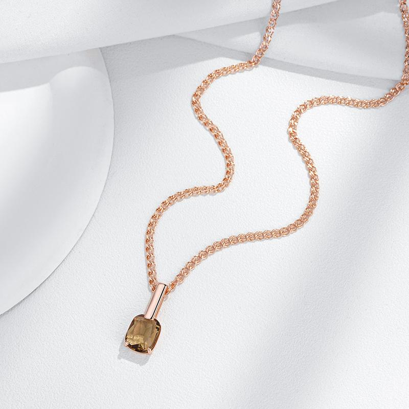 Square Brown Natural Zircon Pendant Necklace For Women Fashion  Rose Gold Color High Quality Bride Wedding Jewelry