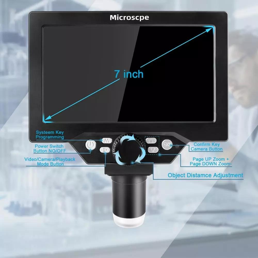 7‘’ Large Screen Repair Digital Microscope 1200X Zoom 12MP HD Electronic Microscopes Camera Magnifier