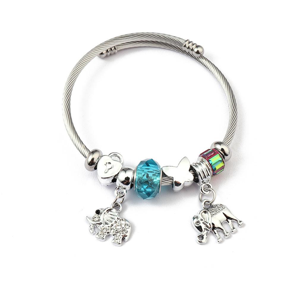 Simple Fashion Stainless Steel Bracelet With Crystal Bead Pendant Unisex Jewelry