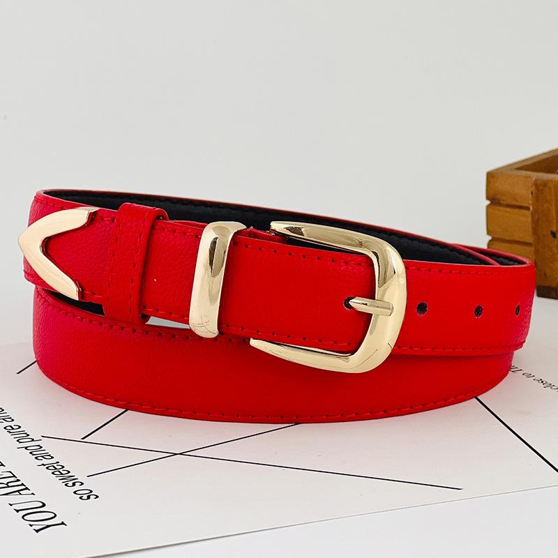 Pu Modern Womens Leather Belt With Gold Metal Pin For Office Daily Casual