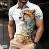Lässiges Revers-T-Shirt Mode für junge Männer Reißverschluss-T-Shirt Kurzarm-T-Shirt Herren 3D Mächtige Männer Kurzarm Tierprint T-Shirt