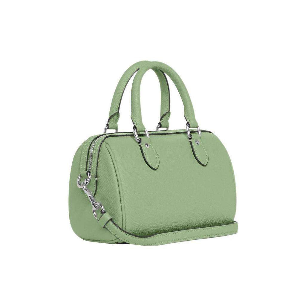 Coach 18 Silver Letter Logo Plaque Crosshatch Leather Boston Bag Women Handbags Light-Green CH157-SVTY6