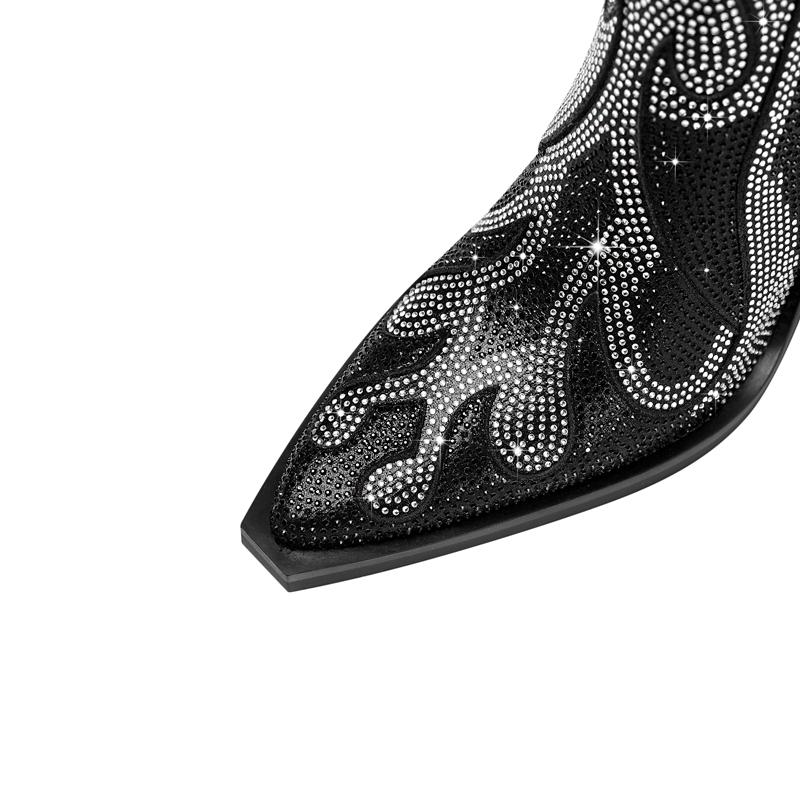 Fashion Women's new spring and autumn pointed fashion show rhinestone high heels, plus size zipper calf fashion boots