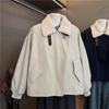 Korean Style Fleece-Lined Lamb Wool Stand Collar Jacket for Women - Autumn/Winter