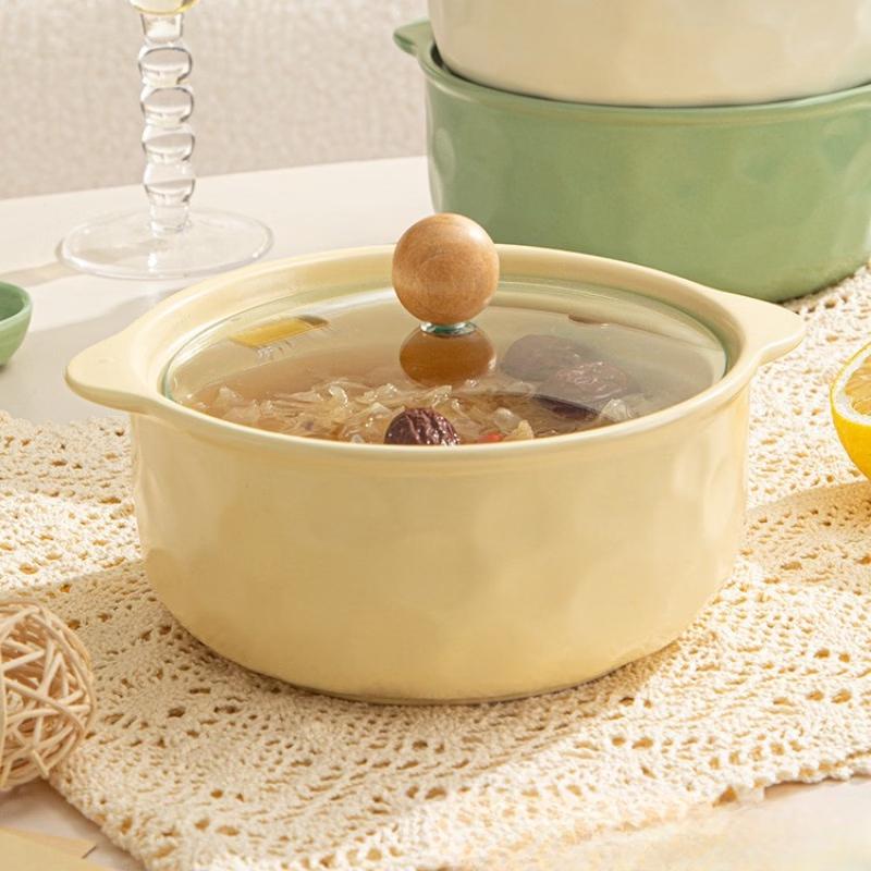 ZISIZ Japanese Style Hammered Ceramic Instant Noodle Bowl Set with Lid