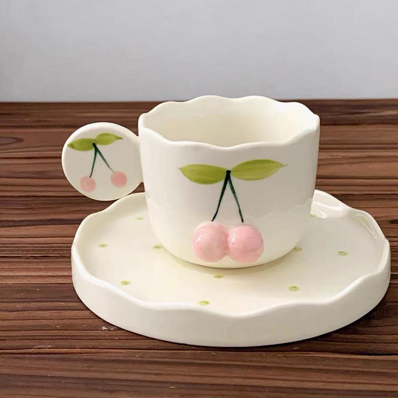 

Корейская керамическая чашка с ручной росписью и рельефом, высокая ценность, кофейная чашка с блюдцем, милая чашка для воды для послеобеденного чая, кружка 180ml розовый