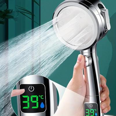 Temperatur Digital LED Anzeige Duschkopf Wassersparender Kopfbrause für Baby Erwachsene Badezimmer 4 Modi Einstellbare Sprühduschköpfe