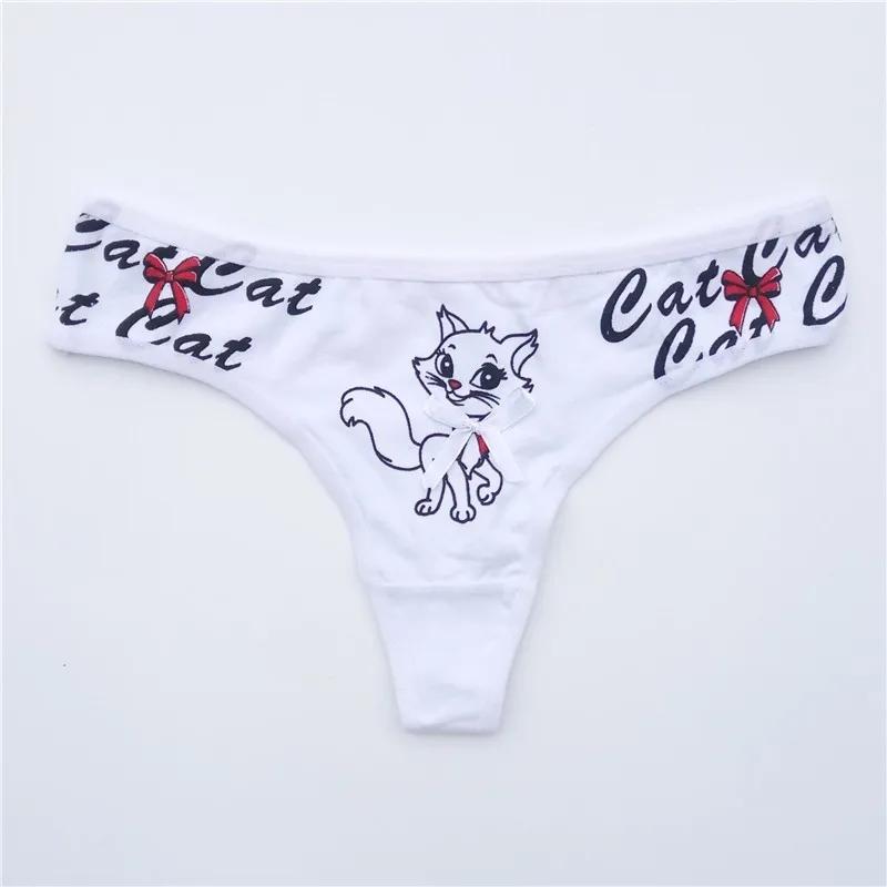 Sexy Mode Tanga Kitty Katze Cartoon Print G-Strings Mädchen Slips Frau. Baumwolle Unterwäsche Damen Höschen 6 Stück/Set