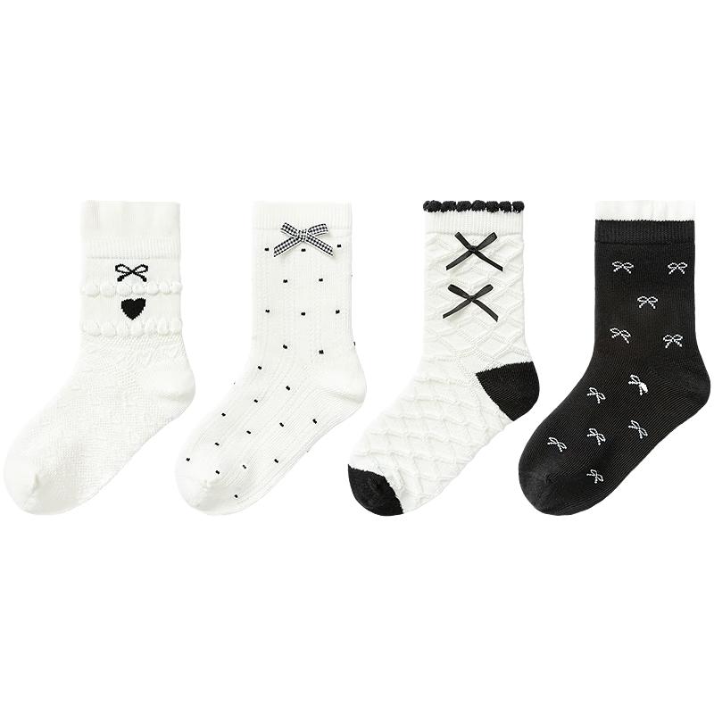 Balabala Girls' Mid-Calf Cotton Socks (4-Pack)