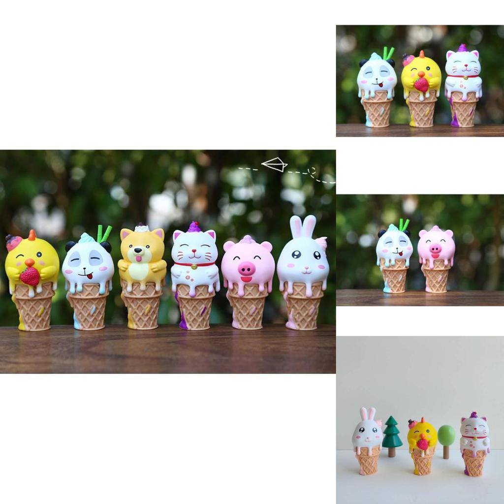 Delightful Ice Cream Animal Collectible Figurines Cute Shiba Inu Rabbit Panda Desk Decor