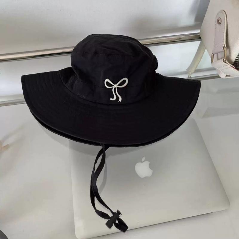 Bow Embroidery Women Quick Dry Bucket Hat Summer Outdoor Hiking Camping Panama Caps Wide Brim Fordable Sunscreen Basin Hats