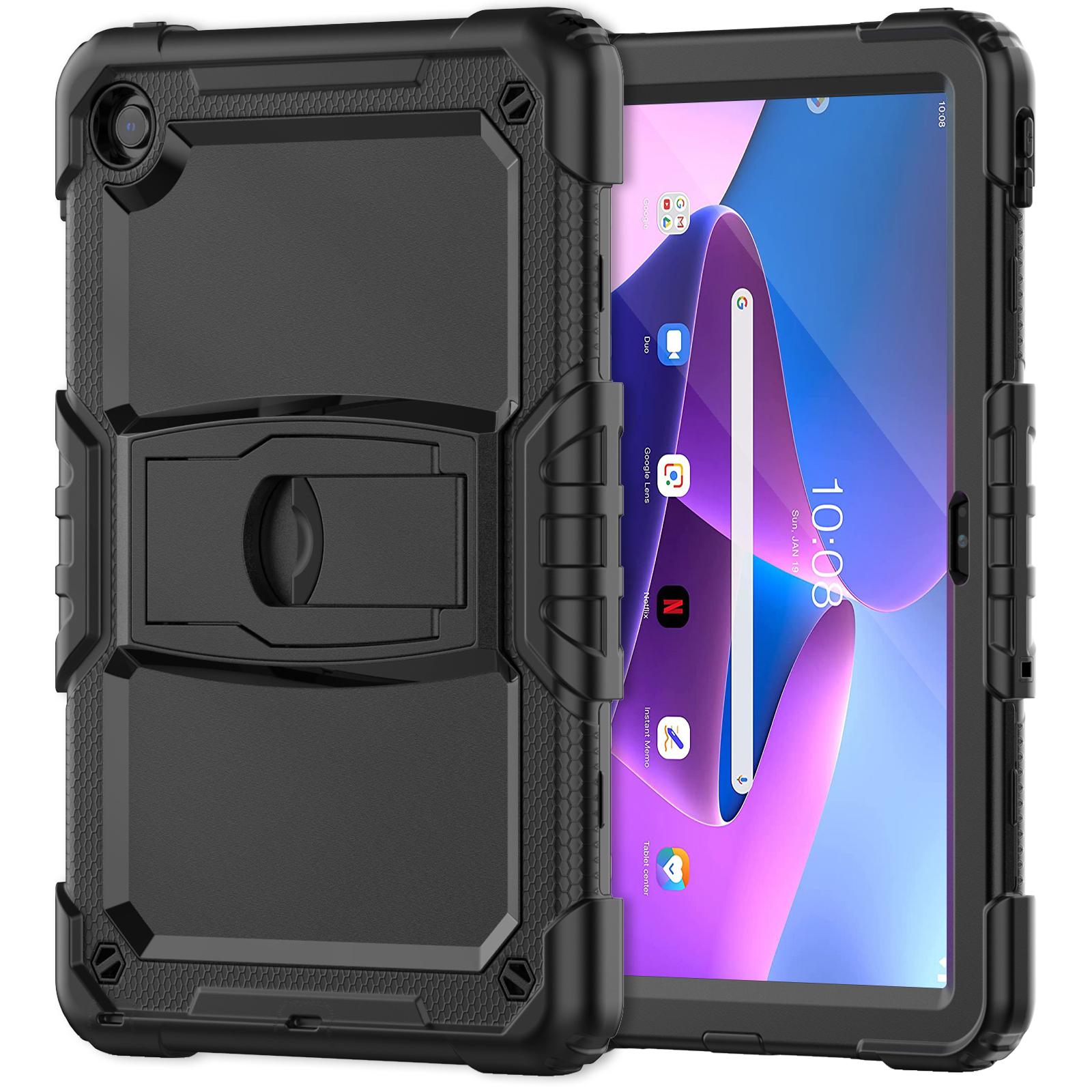 

For Lenovo Tab M10 Plus (3rd Gen) 125FU/128FU/Xiaoxin Pad 2022 10.6 inch Silicone+PC Tablet Cover Kickstand Case with Strap Black