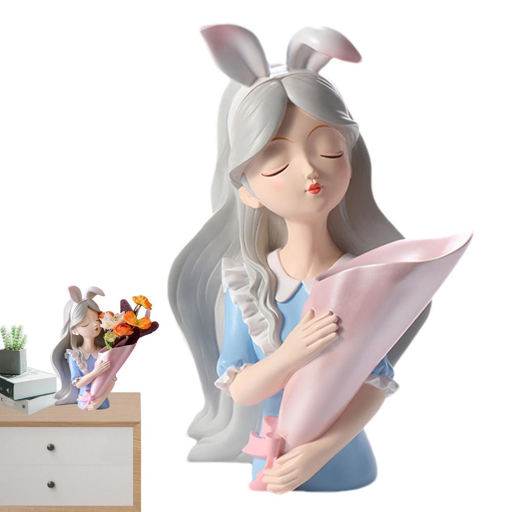 Modern Decorative Artificial Flower Vase Girl Sculptures Interior Home Resin Ornaments Household Desktop Vase