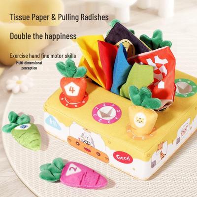 Radish Teething Toy & Tear-Resistant Tissue Box for Early Education (0-1 Year)