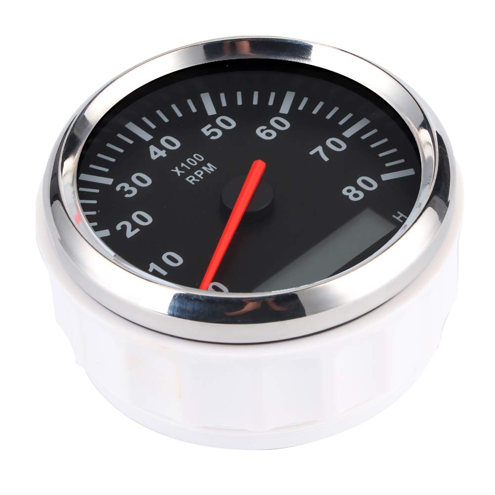 Akozon Pointer Digital Tachometer Waterproof Red LED Backlight Gauge 8000 RPM /24V Marine Hour