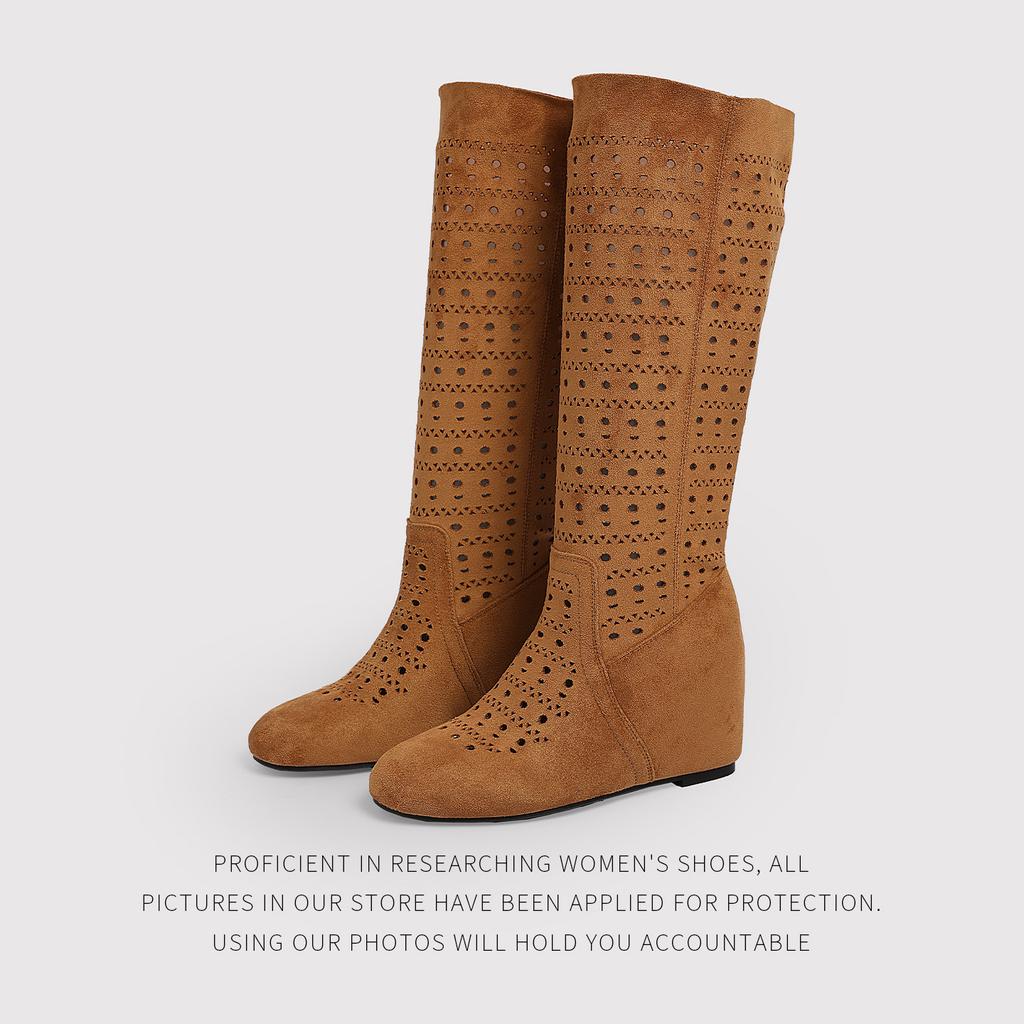 Vintage Maillard Hollow Boots Women'S Thin Autumn Versatile Breathable Handsome NonSlip Inner HeightIncreasing Thin Boots