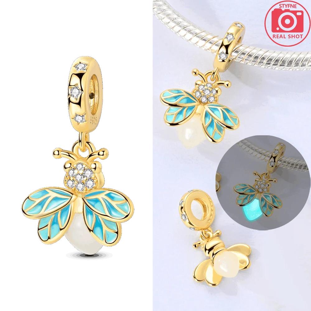 Charm Beads Glowing Luminous Firefly Original Copper Butterfly Pendant Fit Bracelet Charm Making Jewelry Fine Gift Accessory