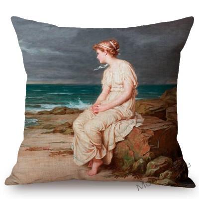 Aestheticism Master John Waterhouse Ancient Greek Myths Goddess Oil Painting Sofa Pillow Case Young Girls Linen Cushion Cover