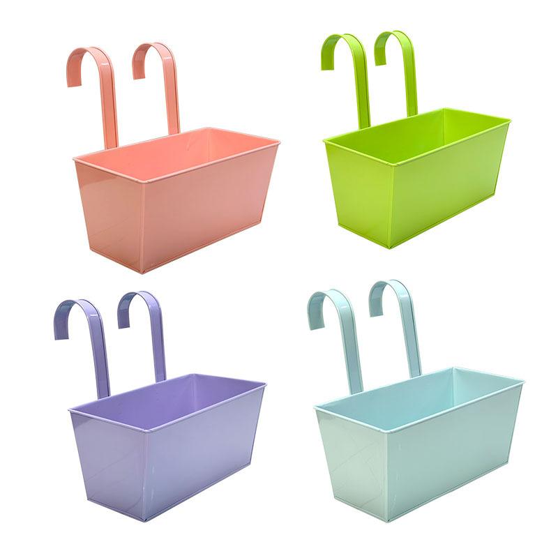 Rectangular, wrought iron flower pot, balcony hanging bucket, succulent planting pot, indoor and outdoor, garden fence, decorative hanging pot