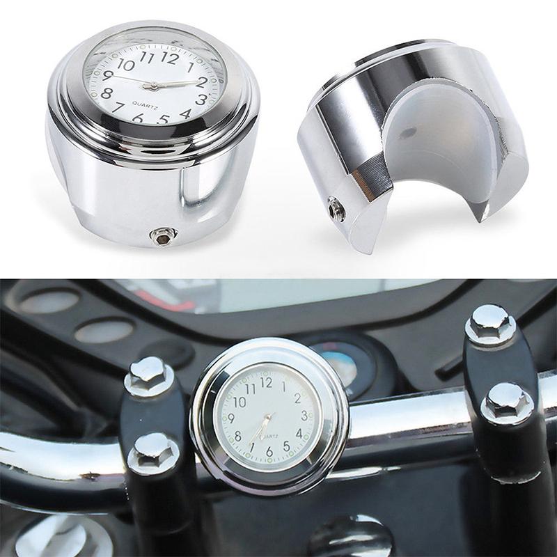 1 horloge universelle lumineuse en aluminium pour moto, horloge à quartz, étanche, chromée, support pour guidon de vélo